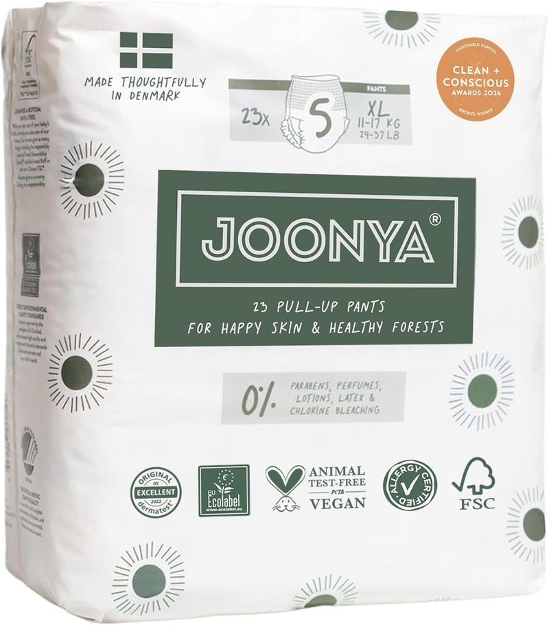 JOONYA Pull-Up Pants Baby Diapers, Size 5 XL (24-37 lb) - 1 Bag of 23 - NonToxic, Eco-Friendly, Ultra Slim, Overnight Use - Made in Denmark - Image 1